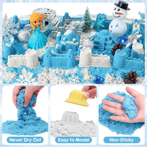 G.C Frozen Sensory Bin for Girl Kid Toy, Elsa Play Sand Art Kit with Sandbox/2lb Sand/Castle/Molds/Princess Figure, Winter Sensory Frozen Toy Christmas Birthday Gift for Girl Toddler Ages 3 4 5 6 7 8 in Saudi Arabia