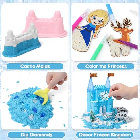 G.C Frozen Sensory Bin for Girl Kid Toy, Elsa Play Sand Art Kit with Sandbox/2lb Sand/Castle/Molds/Princess Figure, Winter Sensory Frozen Toy Christmas Birthday Gift for Girl Toddler Ages 3 4 5 6 7 8 in Saudi Arabia