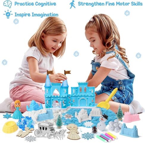 G.C Frozen Sensory Bin for Girl Kid Toy, Elsa Play Sand Art Kit with Sandbox/2lb Sand/Castle/Molds/Princess Figure, Winter Sensory Frozen Toy Christmas Birthday Gift for Girl Toddler Ages 3 4 5 6 7 8 in Saudi Arabia
