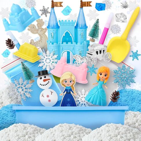 G.C Frozen Sensory Bin for Girl Kid Toy, Elsa Play Sand Art Kit with Sandbox/2lb Sand/Castle/Molds/Princess Figure, Winter Sensory Frozen Toy Christmas Birthday Gift for Girl Toddler Ages 3 4 5 6 7 8 in Saudi Arabia