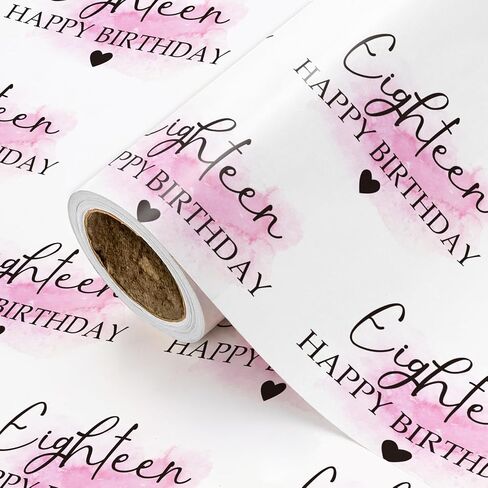 WRAPAHOLIC 16th Birthday Wrapping Paper Roll - Mini Roll - 17 Inch x 16.5 Feet - Blusher and Sixteen Happy Birthday Wrapping Paper for Girls Birthday, Baby Shower, Party in Saudi Arabia