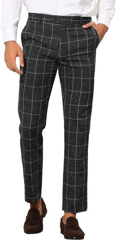 Lars Amadeus Men's Plaid Dress Pants Casual Slim Fit Checkered Business Trousers in Kuwait