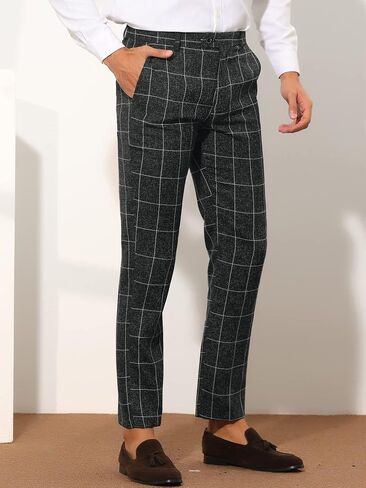 Lars Amadeus Men's Plaid Dress Pants Casual Slim Fit Checkered Business Trousers in Kuwait