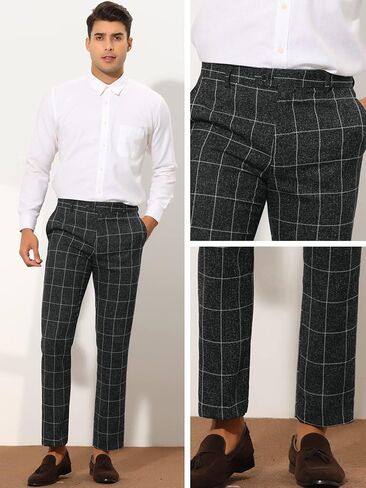 Lars Amadeus Men's Plaid Dress Pants Casual Slim Fit Checkered Business Trousers in Kuwait