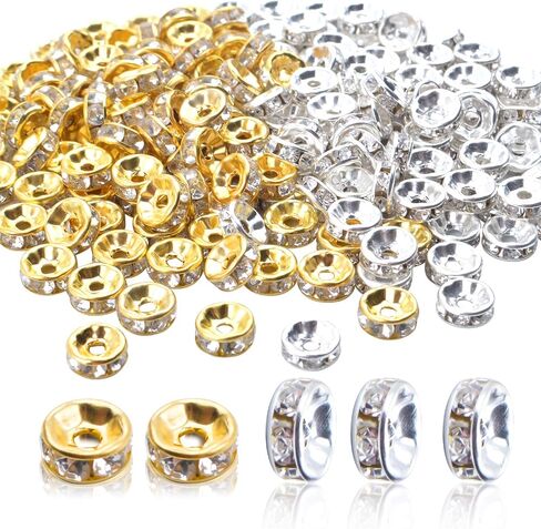 Rondelle Beads,200 Pieces Crystal Spacer Beads Loose Round Beads 8mm Gold and Silver for Jewelry Making in Kuwait