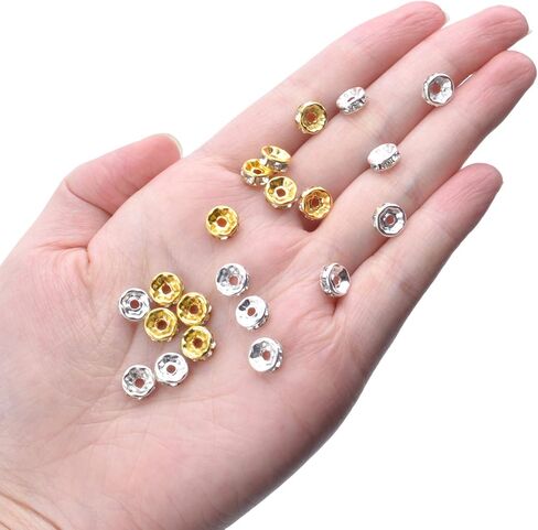 Rondelle Beads,200 Pieces Crystal Spacer Beads Loose Round Beads 8mm Gold and Silver for Jewelry Making in Kuwait
