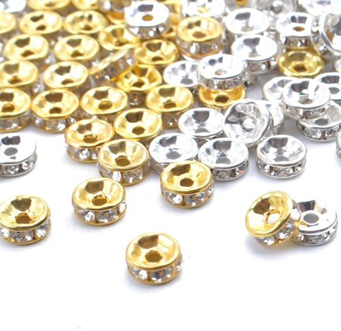 Rondelle Beads,200 Pieces Crystal Spacer Beads Loose Round Beads 8mm Gold and Silver for Jewelry Making in Kuwait