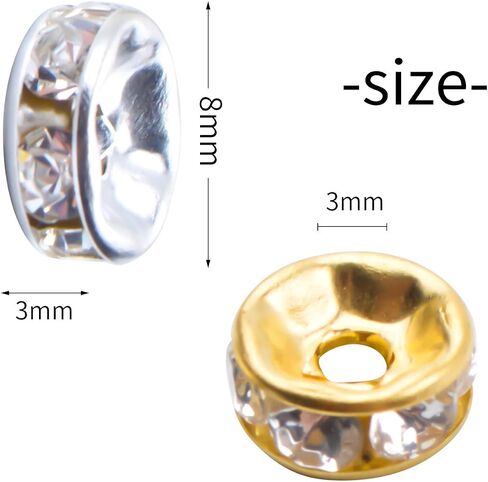 Rondelle Beads,200 Pieces Crystal Spacer Beads Loose Round Beads 8mm Gold and Silver for Jewelry Making in Kuwait