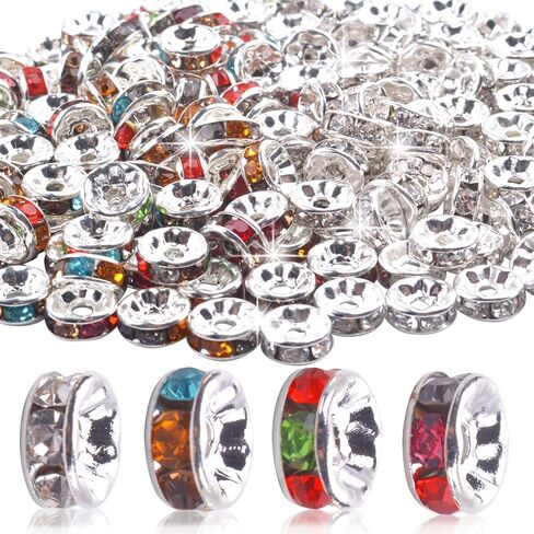 Rondelle Beads,200 Pieces Crystal Spacer Beads Loose Round Beads 8mm Gold and Silver for Jewelry Making in Kuwait