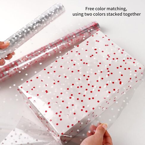 CMFYHM 8 Rolls clear Cellophane Wrap Roll (34 in x 16.4 ft x 8 Colors) Extra Wide Transparent Polka Dots Cellophane Wrapping for Gift Baskets,Flowers, DIY Craft,Baby Shower, Easter,Christmas in Kuwait