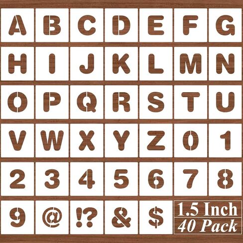 1.5 Inch Alphabet Letter Stencils - 40 Pack Letter Number Stencil Templates with Signs for Painting on Wood, Reusable Calligraphy Letters Stencils for Chalkboard Fabric Wood Signs in Kuwait