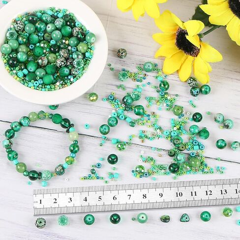 Mixed Colour Glass Crystal Beads，UHOMENY 8mm Round Spacer Beads Glass Beads Big Small Multiple Assorted Beads Charms for Jewelry Bracelet Necklace Key Chains Earring Making Crafts (Green) in Saudi Arabia