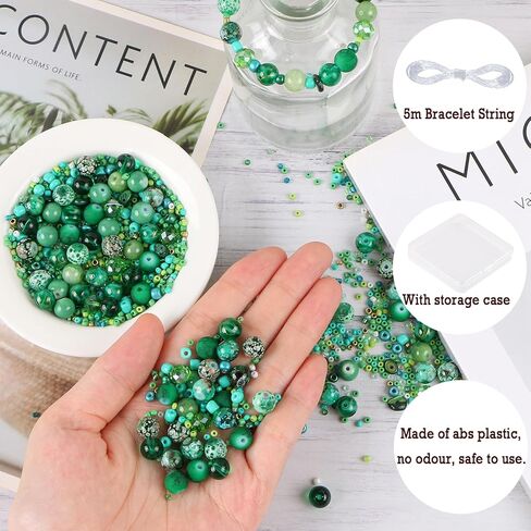 Mixed Colour Glass Crystal Beads，UHOMENY 8mm Round Spacer Beads Glass Beads Big Small Multiple Assorted Beads Charms for Jewelry Bracelet Necklace Key Chains Earring Making Crafts (Green) in Saudi Arabia