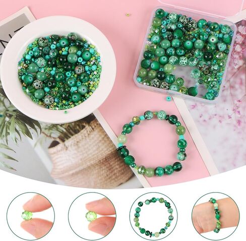 Mixed Colour Glass Crystal Beads，UHOMENY 8mm Round Spacer Beads Glass Beads Big Small Multiple Assorted Beads Charms for Jewelry Bracelet Necklace Key Chains Earring Making Crafts (Green) in Saudi Arabia