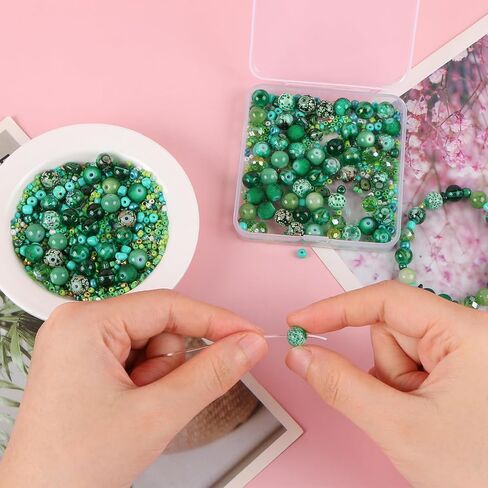 Mixed Colour Glass Crystal Beads，UHOMENY 8mm Round Spacer Beads Glass Beads Big Small Multiple Assorted Beads Charms for Jewelry Bracelet Necklace Key Chains Earring Making Crafts (Green) in Saudi Arabia