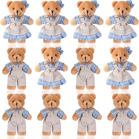 12 Pieces Mini Bear Stuffed Animals, Mini Couple Plush Bear with Burlap Clothes Little Animal Toys for Birthday Wedding Decorations Christmas Party Favors Supplies(Multicolored,Fresh Style) in Saudi Arabia