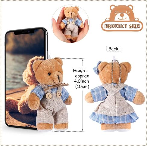 12 Pieces Mini Bear Stuffed Animals, Mini Couple Plush Bear with Burlap Clothes Little Animal Toys for Birthday Wedding Decorations Christmas Party Favors Supplies(Multicolored,Fresh Style) in Saudi Arabia