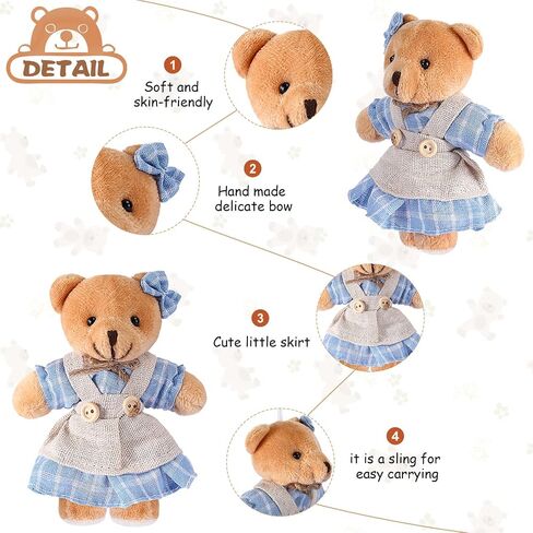 12 Pieces Mini Bear Stuffed Animals, Mini Couple Plush Bear with Burlap Clothes Little Animal Toys for Birthday Wedding Decorations Christmas Party Favors Supplies(Multicolored,Fresh Style) in Saudi Arabia