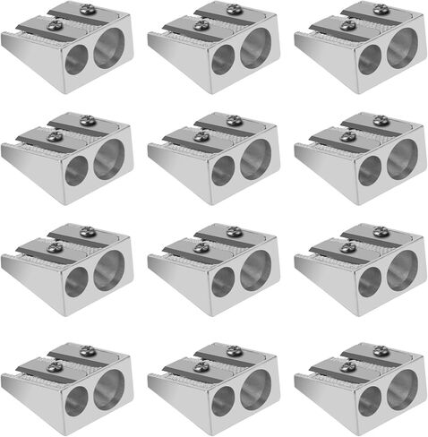 12 Pack Handheld Metal Pencil Sharpener Survival, 2-Hole Metal Pencil Sharpeners Manual Aluminum Alloy Sharpener, Wedge Profile Pencil Sharpener Handheld (Silver) in Saudi Arabia