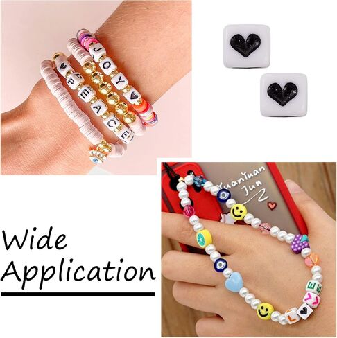200Pcs 6mm Acrylic Heart Cube Beads Opaque White Black Love Heart Square Beads Cube Pony Beads Plastic Loose Spacer Craft Beads for DIY Bracelets Necklaces Lanyard Jewelry Making, Hole: 3.5mm in Saudi Arabia