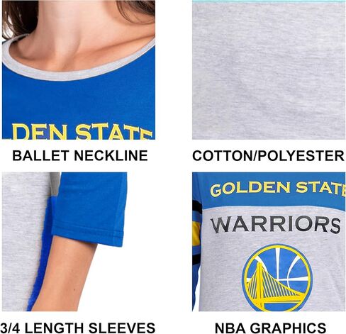 Ultra Game Women's NBA Official Raglan Baseball 3/4 Long Sleeve Shirt in Kuwait