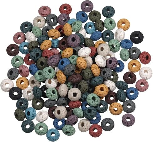 TUMBEELLUWA 100Pcs Lava Stone Rondelle Beads for Jewelry Making, Energy Volcanic Rock Large Hole Loose Beads Bulk for DIY, Mixed Color in Saudi Arabia