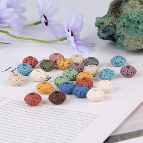 TUMBEELLUWA 100Pcs Lava Stone Rondelle Beads for Jewelry Making, Energy Volcanic Rock Large Hole Loose Beads Bulk for DIY, Mixed Color in Saudi Arabia