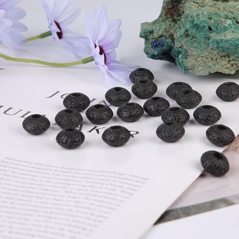 TUMBEELLUWA 100Pcs Lava Stone Rondelle Beads for Jewelry Making, Energy Volcanic Rock Large Hole Loose Beads Bulk for DIY, Mixed Color in Saudi Arabia