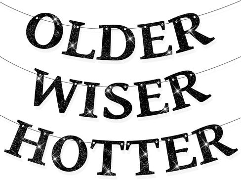 Set of 3 Pre-Strung Older Wiser Hotter Banner,No DIY Glitter Funny Happy Birthday Party Bannerfor Men Women, Glitter Birthday Party Decorations(Coffee) in Kuwait