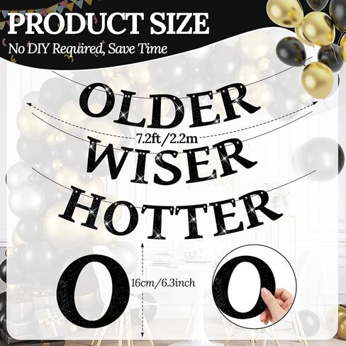 Set of 3 Pre-Strung Older Wiser Hotter Banner,No DIY Glitter Funny Happy Birthday Party Bannerfor Men Women, Glitter Birthday Party Decorations(Coffee) in Kuwait