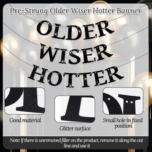 Set of 3 Pre-Strung Older Wiser Hotter Banner,No DIY Glitter Funny Happy Birthday Party Bannerfor Men Women, Glitter Birthday Party Decorations(Coffee) in Kuwait