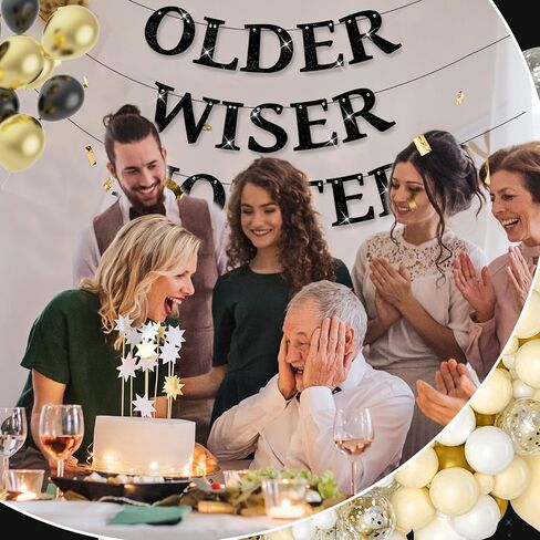 Set of 3 Pre-Strung Older Wiser Hotter Banner,No DIY Glitter Funny Happy Birthday Party Bannerfor Men Women, Glitter Birthday Party Decorations(Coffee) in Kuwait