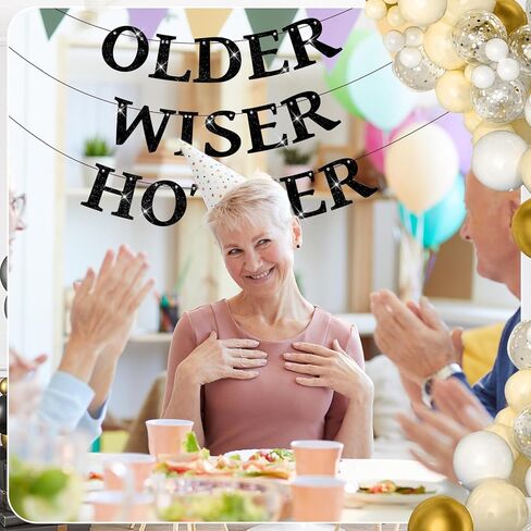 Set of 3 Pre-Strung Older Wiser Hotter Banner,No DIY Glitter Funny Happy Birthday Party Bannerfor Men Women, Glitter Birthday Party Decorations(Coffee) in Kuwait