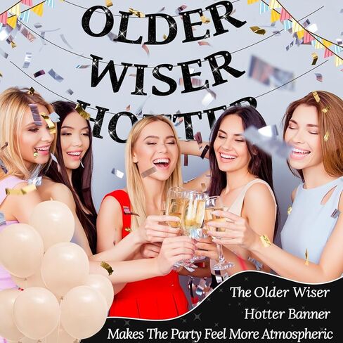 Set of 3 Pre-Strung Older Wiser Hotter Banner,No DIY Glitter Funny Happy Birthday Party Bannerfor Men Women, Glitter Birthday Party Decorations(Coffee) in Kuwait