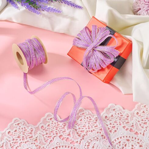 Beadthoven 2 Rolls Burlap Fabric Ribbon 1/4 inch Sparkle Edge Jute Ribbon Dark Orchid Rustic Ribbon for DIY Bow Crafts Burlap Flower Gift Wrapping Wedding Home Party Decorations Floral Garland Wreath in Saudi Arabia