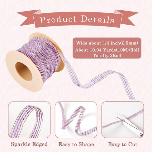 Beadthoven 2 Rolls Burlap Fabric Ribbon 1/4 inch Sparkle Edge Jute Ribbon Dark Orchid Rustic Ribbon for DIY Bow Crafts Burlap Flower Gift Wrapping Wedding Home Party Decorations Floral Garland Wreath in Saudi Arabia