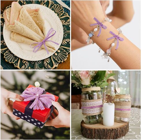 Beadthoven 2 Rolls Burlap Fabric Ribbon 1/4 inch Sparkle Edge Jute Ribbon Dark Orchid Rustic Ribbon for DIY Bow Crafts Burlap Flower Gift Wrapping Wedding Home Party Decorations Floral Garland Wreath in Saudi Arabia