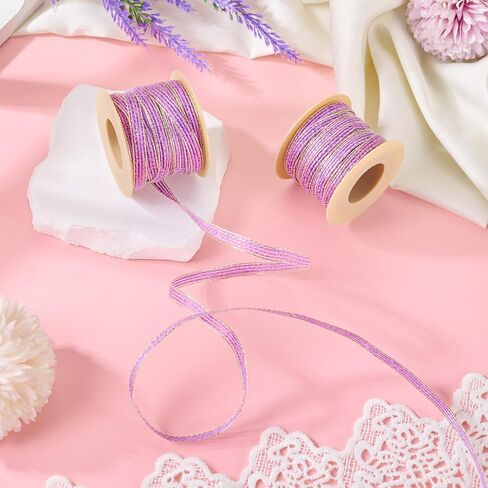 Beadthoven 2 Rolls Burlap Fabric Ribbon 1/4 inch Sparkle Edge Jute Ribbon Dark Orchid Rustic Ribbon for DIY Bow Crafts Burlap Flower Gift Wrapping Wedding Home Party Decorations Floral Garland Wreath in Saudi Arabia