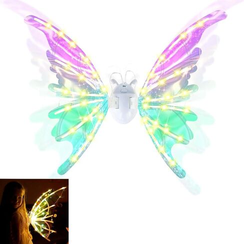 Electric Fairy Butterfly Wings for Kids Girls Adults, Light Up Butterfly Wings for Women, Iridescent Wings Dress Up for Dogs, Role Playing LED Wings for Birthday Halloween Christmas and Party Attire in Saudi Arabia
