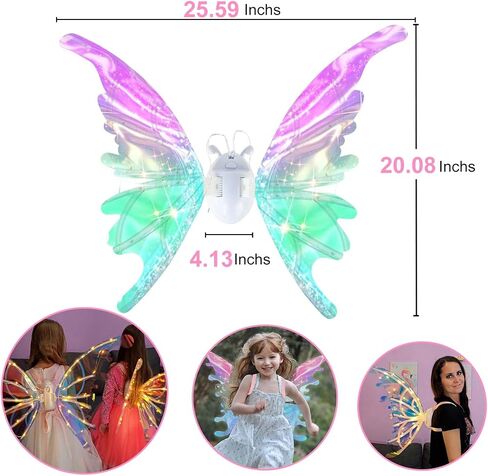 Electric Fairy Butterfly Wings for Kids Girls Adults, Light Up Butterfly Wings for Women, Iridescent Wings Dress Up for Dogs, Role Playing LED Wings for Birthday Halloween Christmas and Party Attire in Saudi Arabia