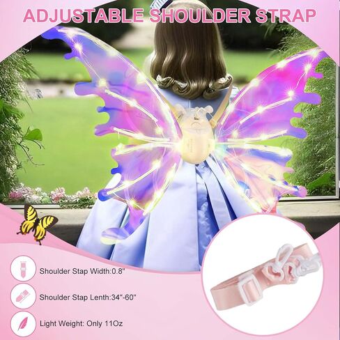 Electric Fairy Butterfly Wings for Kids Girls Adults, Light Up Butterfly Wings for Women, Iridescent Wings Dress Up for Dogs, Role Playing LED Wings for Birthday Halloween Christmas and Party Attire in Saudi Arabia
