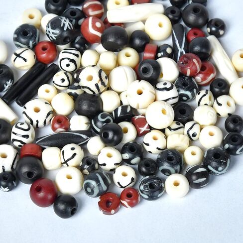 Assorted Bone Beads 130 pcs Hand Carved for Jewelry Making, Crafts, Large Natural African Beads, Native American and Indian Bead Supplies, Buffalo Bone Hairpipe Beads in Bulk (Multi Colored) in Kuwait