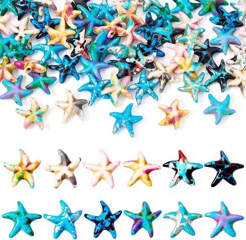 60 Pcs Turquoise Starfish Beads Natural Gemstone Beads Summer Sea Animal Turquoise Loose Spacer Beads for Bohemian Bracelet Necklace Anklet Jewelry Making in Kuwait
