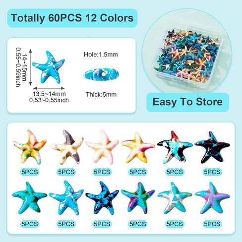 60 Pcs Turquoise Starfish Beads Natural Gemstone Beads Summer Sea Animal Turquoise Loose Spacer Beads for Bohemian Bracelet Necklace Anklet Jewelry Making in Kuwait