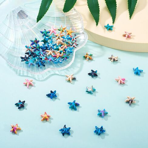 60 Pcs Turquoise Starfish Beads Natural Gemstone Beads Summer Sea Animal Turquoise Loose Spacer Beads for Bohemian Bracelet Necklace Anklet Jewelry Making in Kuwait