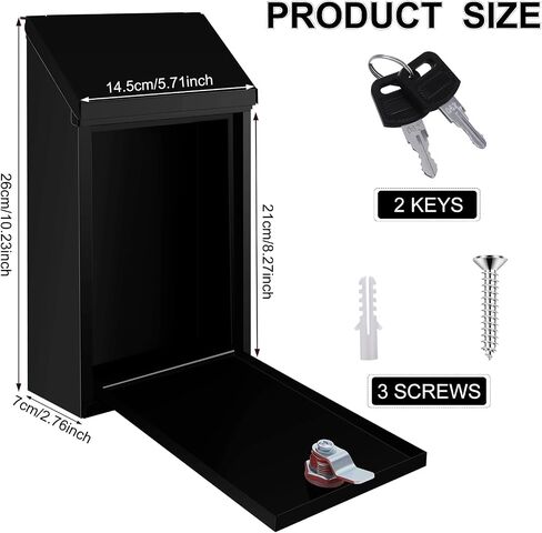 Metal Donation Box with Locking Suggestion Slot and Key - Wall Mounted Mailbox for Cash, Home Office, Outdoor (Black) in Saudi Arabia