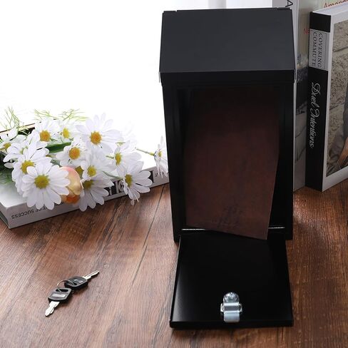 Metal Donation Box with Locking Suggestion Slot and Key - Wall Mounted Mailbox for Cash, Home Office, Outdoor (Black) in Saudi Arabia