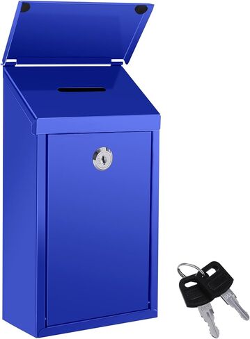 Metal Donation Box with Locking Suggestion Slot and Key - Wall Mounted Mailbox for Cash, Home Office, Outdoor (Black) in Kuwait