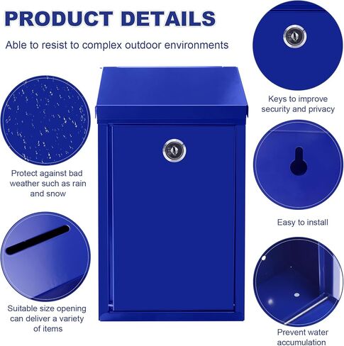 Metal Donation Box with Locking Suggestion Slot and Key - Wall Mounted Mailbox for Cash, Home Office, Outdoor (Black) in Kuwait