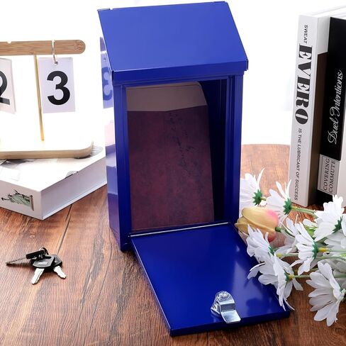 Metal Donation Box with Locking Suggestion Slot and Key - Wall Mounted Mailbox for Cash, Home Office, Outdoor (Black) in Kuwait